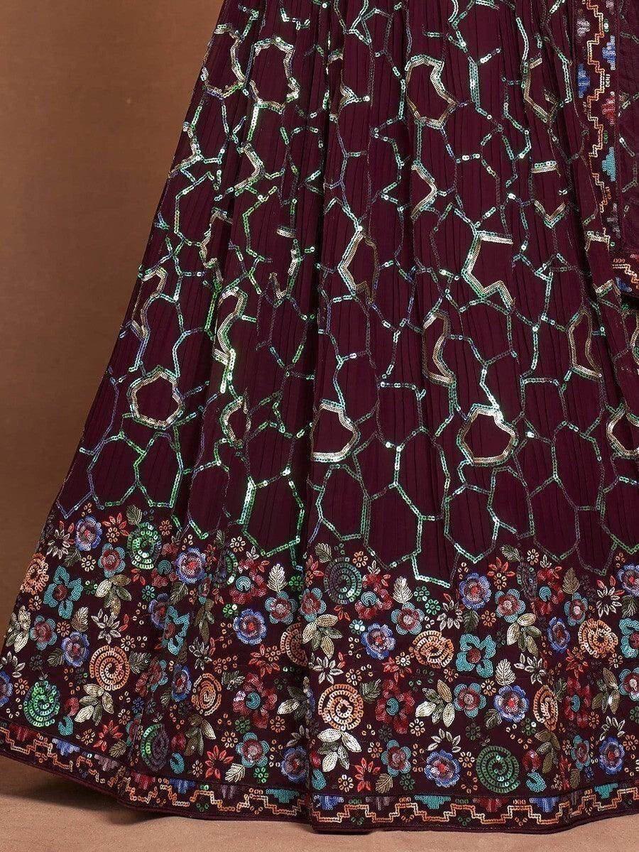 Wonderful Maroon Sequins Georgette Designer Lehenga Choli With Dupatta - Zeel Clothing
