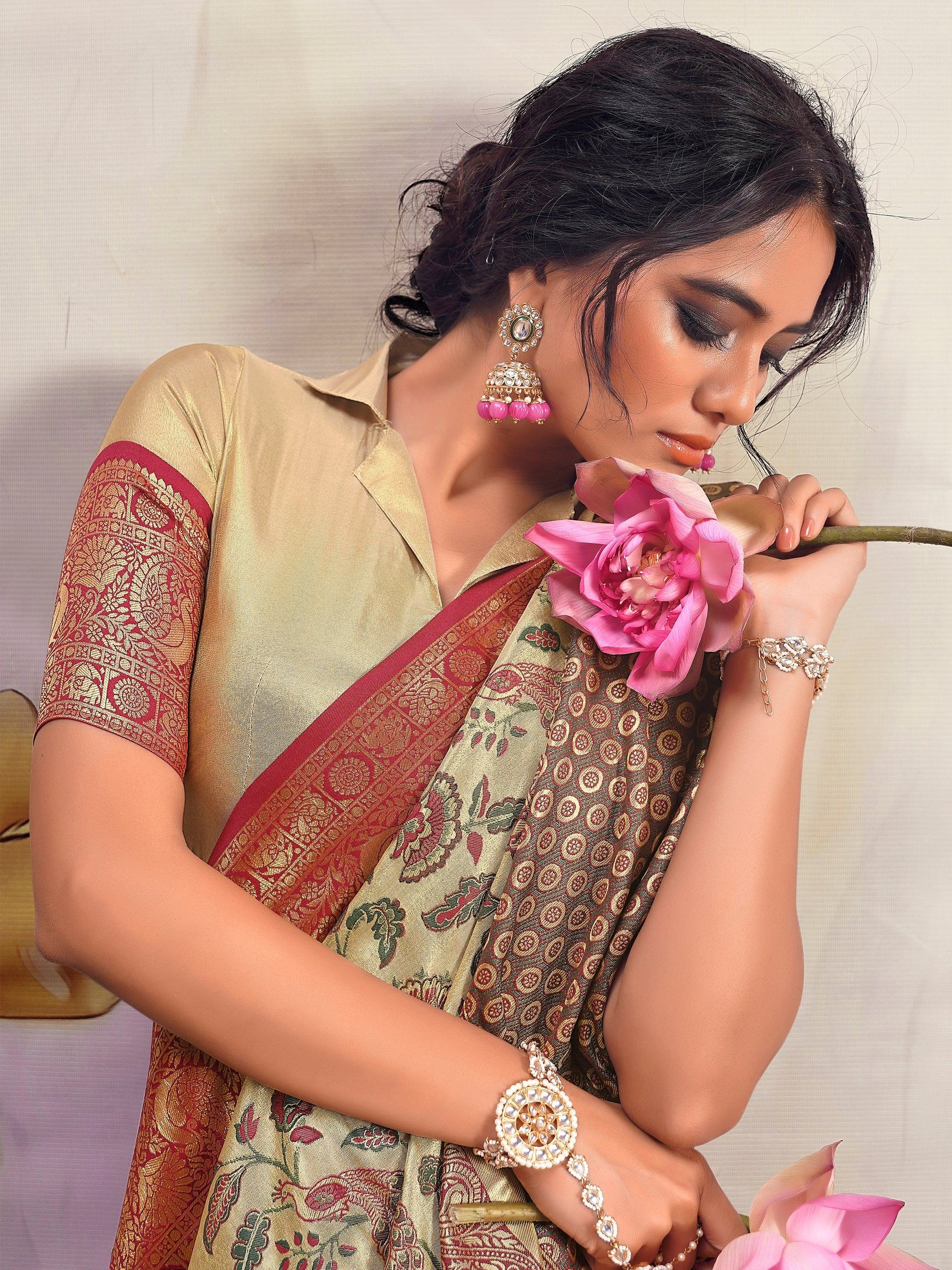 Wonderful Maroon Zari Weaving Silk Event Wear Saree With Blouse - Zeel Clothing