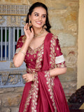 Wonderful Maroon Zari Weaving Silk Wedding Lehenga Choli With Dupatta - Zeel Clothing
