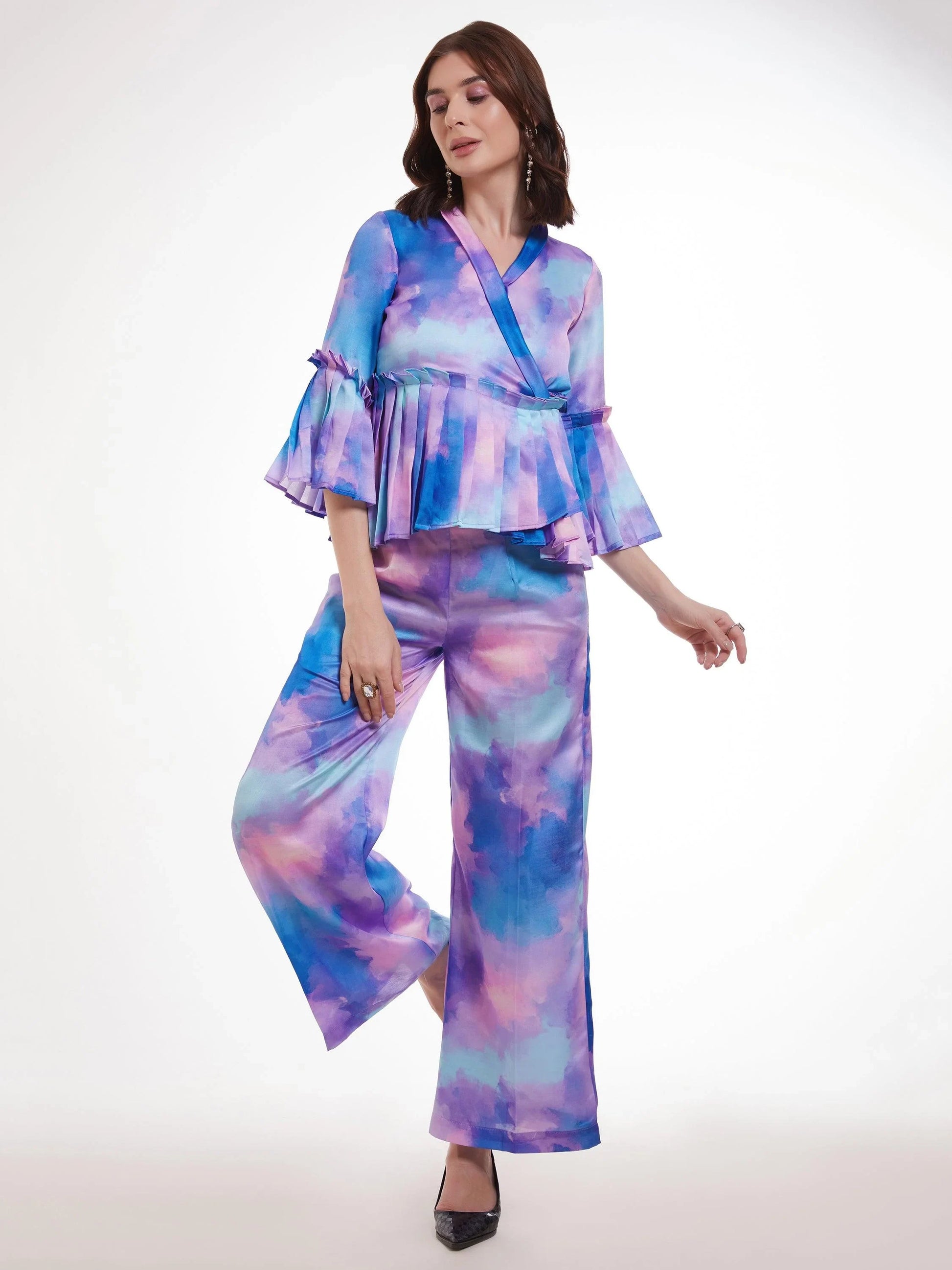 Wonderful Multi-Color Shibori Printed Satin Party Wear Co-Ord Set