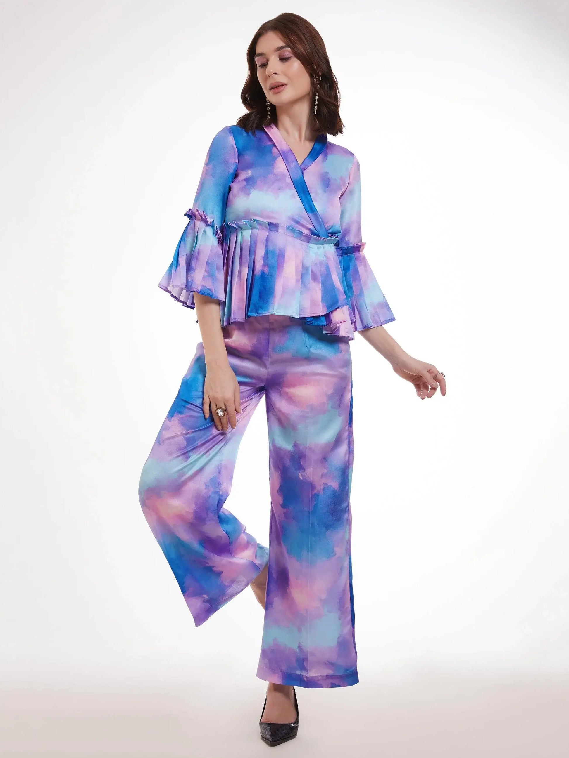 Wonderful Multi-Color Shibori Printed Satin Party Wear Co-Ord Set - Zeel Clothing