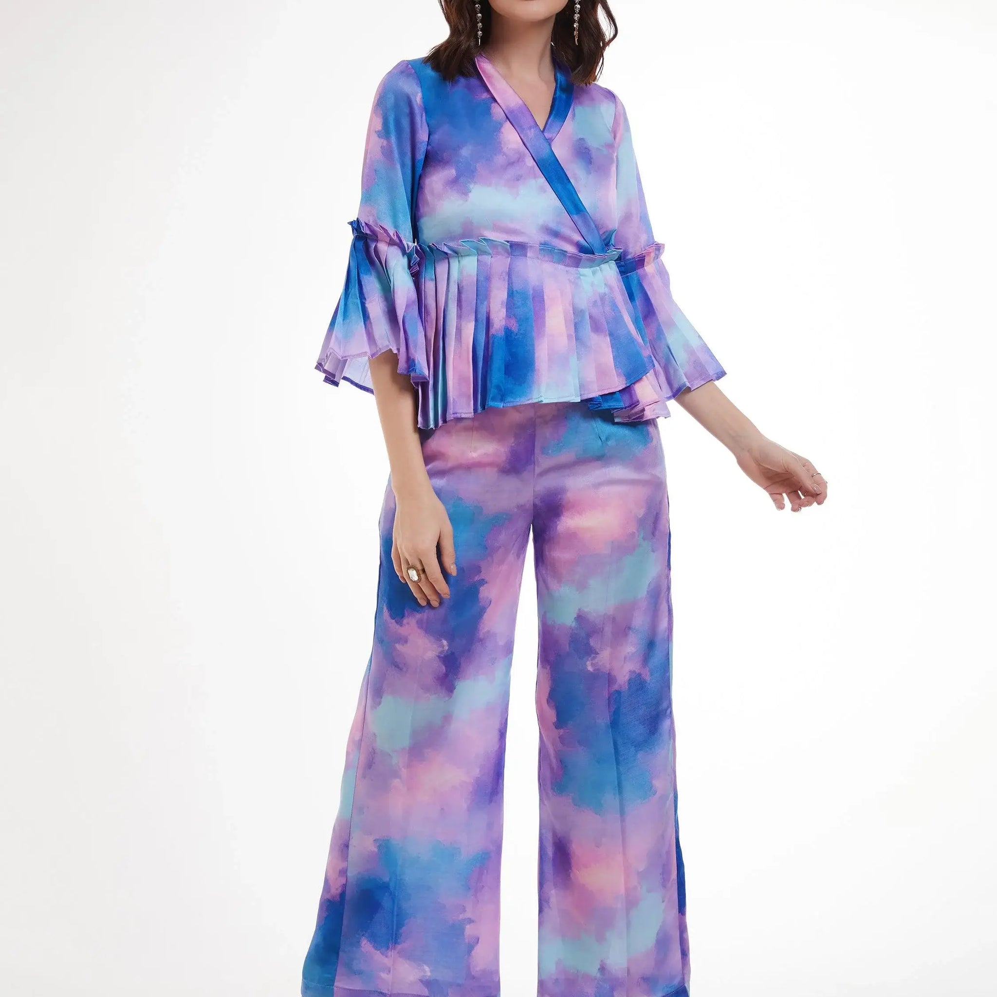 Wonderful Multi-Color Shibori Printed Satin Party Wear Co-Ord Set - Zeel Clothing