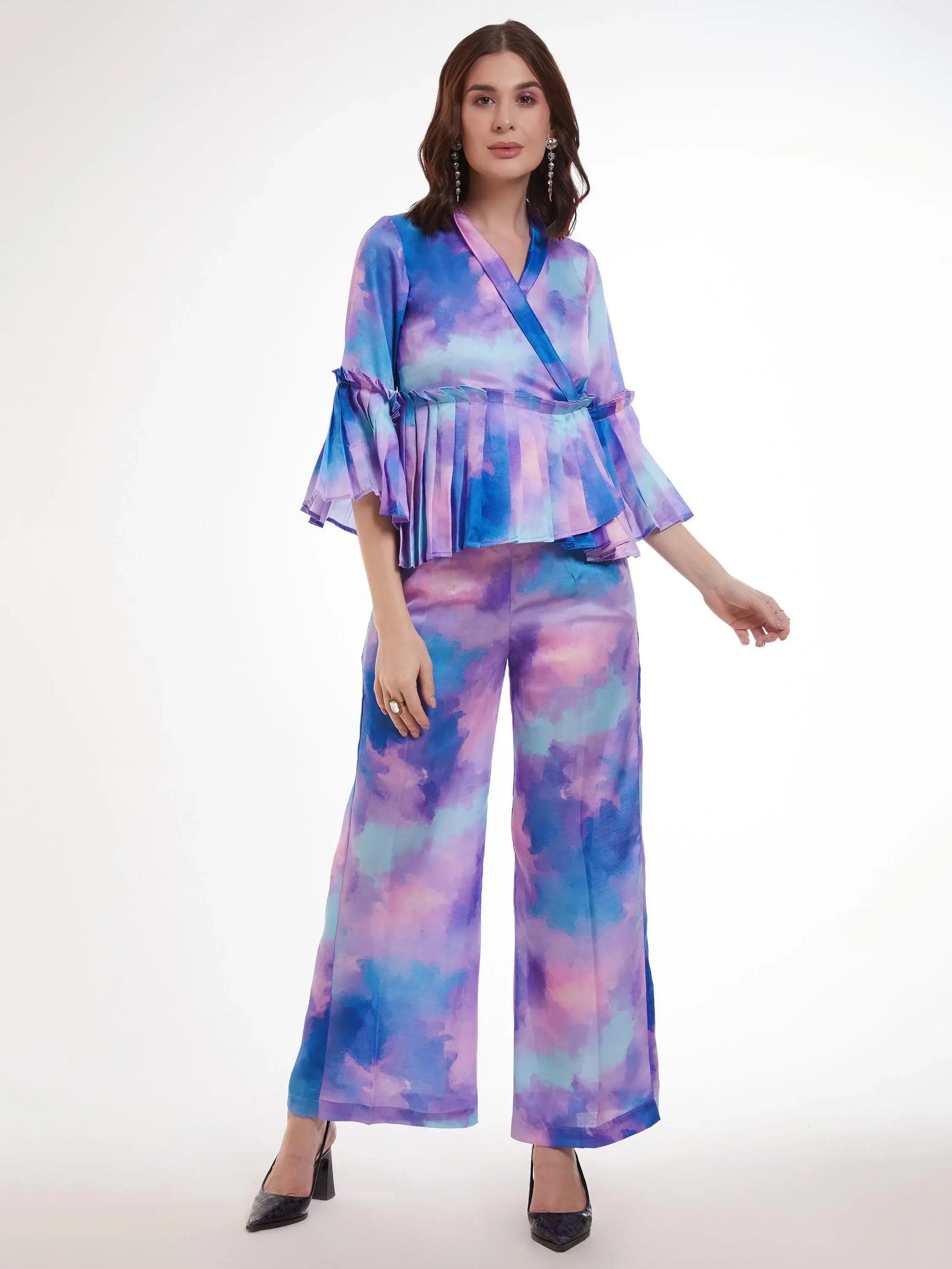 Wonderful Multi-Color Shibori Printed Satin Party Wear Co-Ord Set - Zeel Clothing