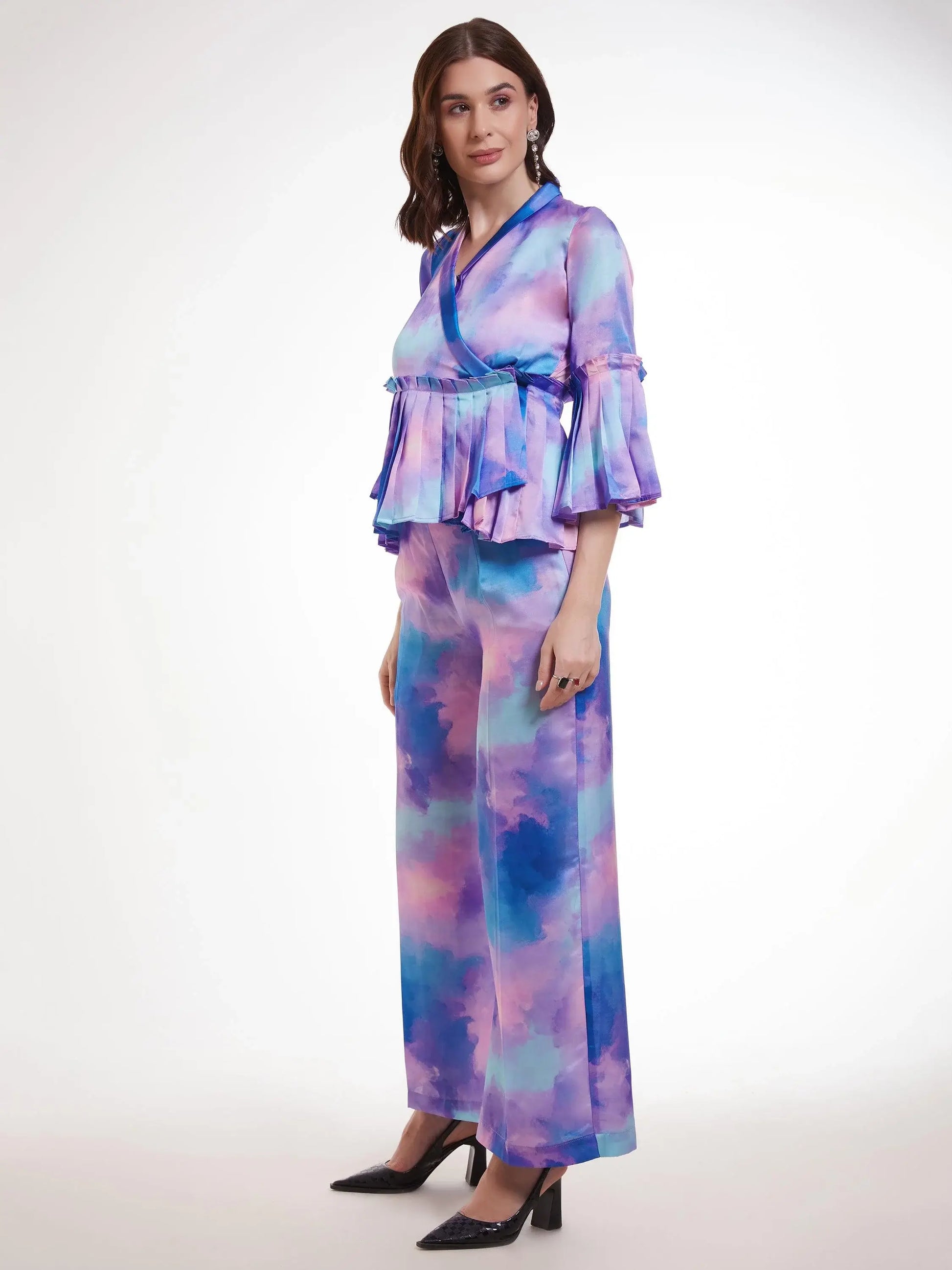 Wonderful Multi-Color Shibori Printed Satin Party Wear Co-Ord Set - Zeel Clothing