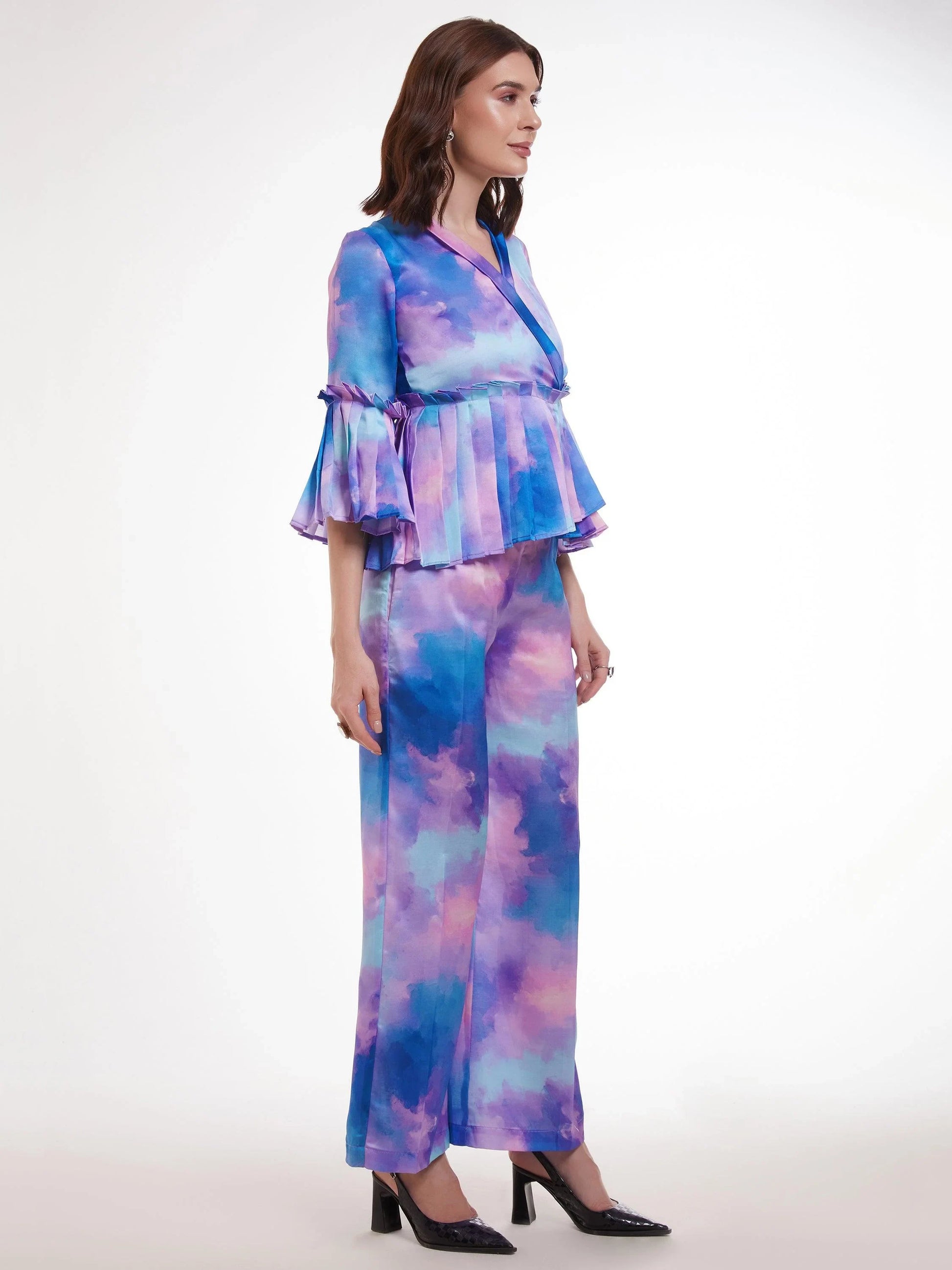 Wonderful Multi-Color Shibori Printed Satin Party Wear Co-Ord Set