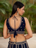 Wonderful Navy-Blue Multi-Thread Embroidered Georgette Lehenga Choli - Zeel Clothing