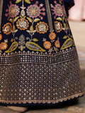 Wonderful Navy-Blue Multi-Thread Embroidered Georgette Lehenga Choli - Zeel Clothing