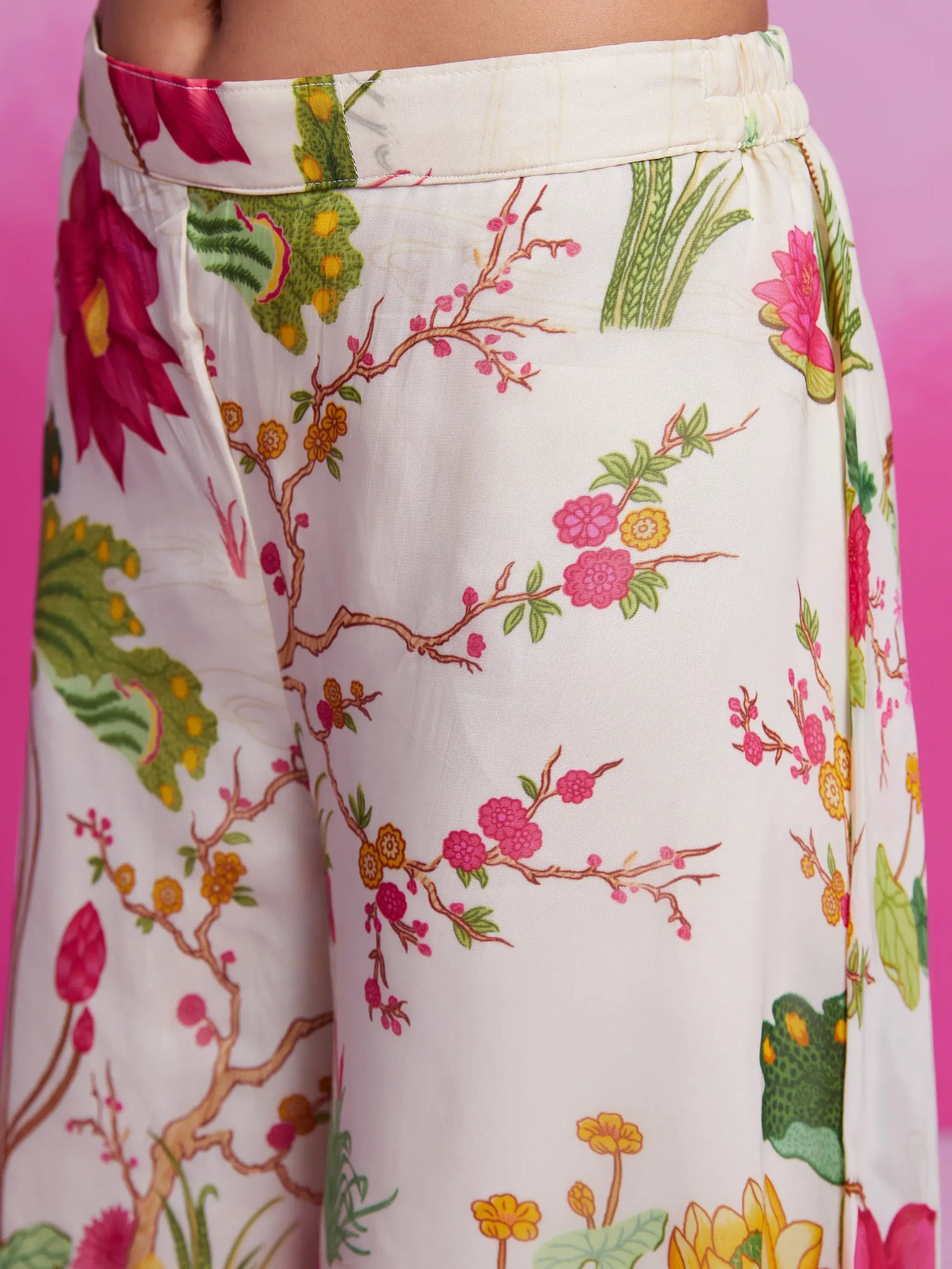 Wonderful Off-White Floral Printed Organza Silk Party Wear Co-Ord Set - Zeel Clothing