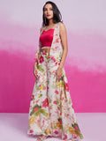 Wonderful Off-White Floral Printed Organza Silk Party Wear Co-Ord Set - Zeel Clothing
