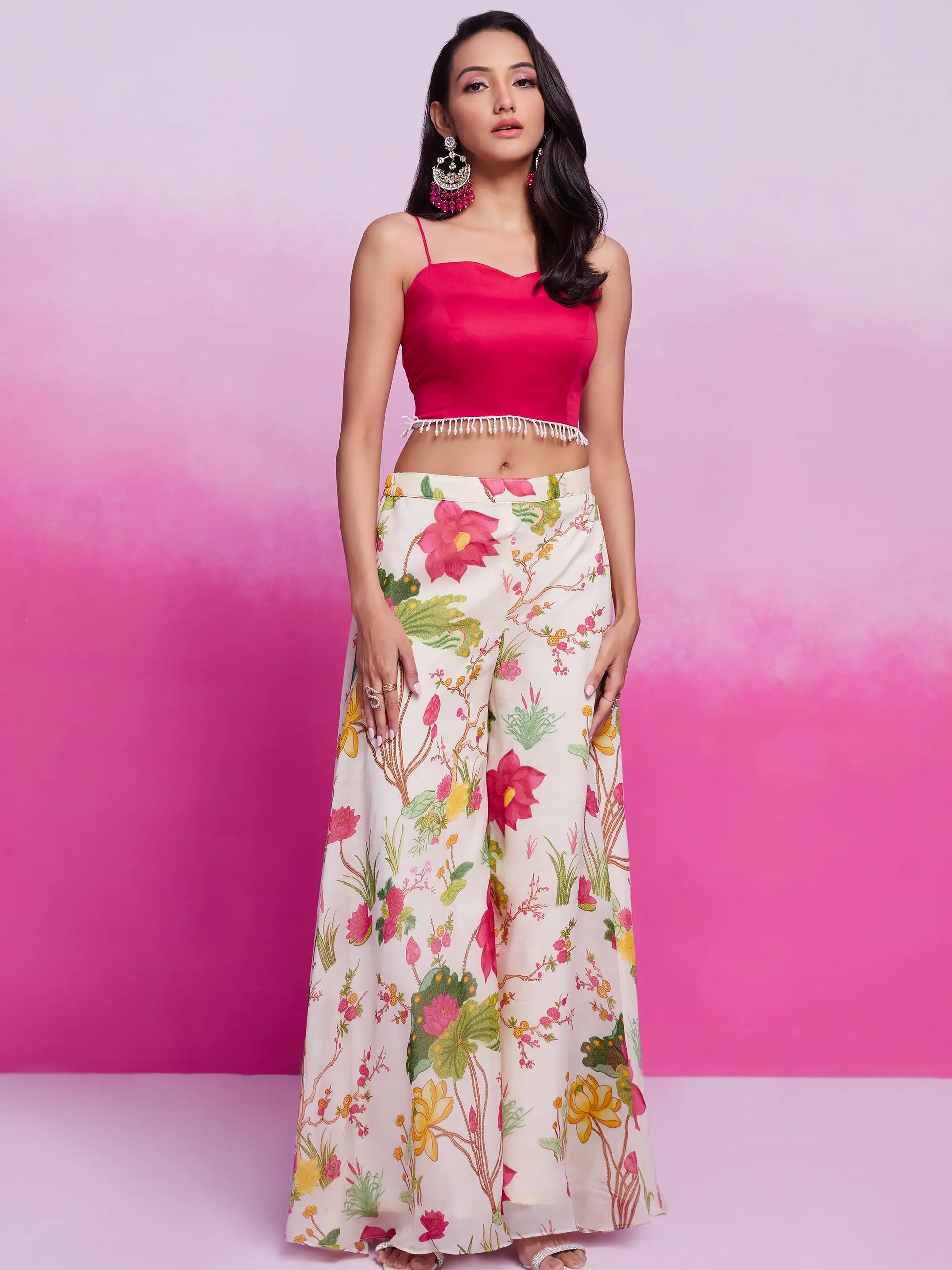 Wonderful Off-White Floral Printed Organza Silk Party Wear Co-Ord Set - Zeel Clothing