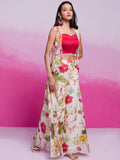 Wonderful Off-White Floral Printed Organza Silk Party Wear Co-Ord Set - Zeel Clothing