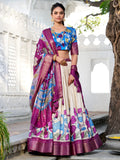 Wonderful Off-White Kalamkari Printed Silk Navratri Wear Lehenga Choli - Zeel Clothing