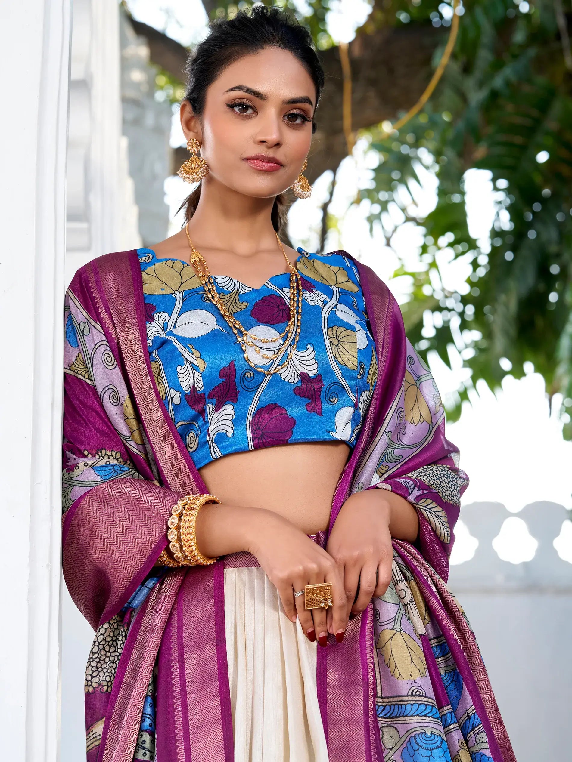Wonderful Off-White Kalamkari Printed Silk Navratri Wear Lehenga Choli - Zeel Clothing