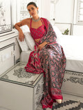 Wonderful Olive Green Printed Satin Traditional Saree With Blouse - Zeel Clothing