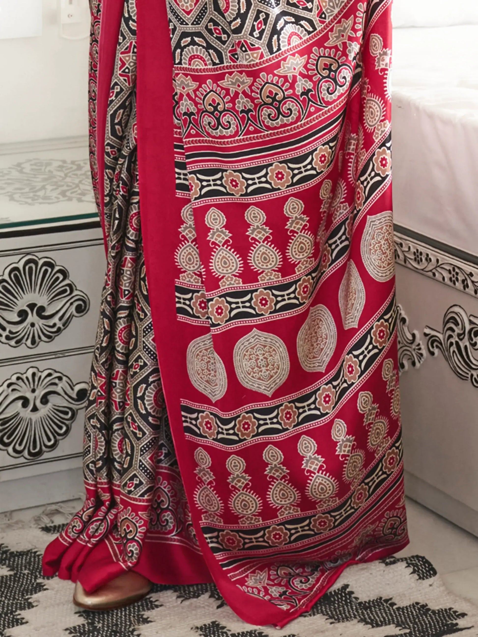 Wonderful Olive Green Printed Satin Traditional Saree With Blouse - Zeel Clothing