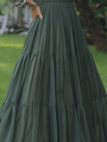 Wonderful Olive Green Sequins Georgette Mehendi Wear Gown - Zeel Clothing