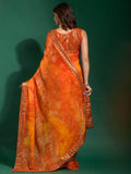 Wonderful Orange Digital Printed Chiffon Party Wear Saree With Blouse - Zeel Clothing