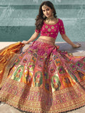 Wonderful Orange-Rani Embroidered Banarasi Silk Wedding Lehenga Choli - Zeel Clothing