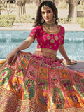 Wonderful Orange-Rani Embroidered Banarasi Silk Wedding Lehenga Choli - Zeel Clothing