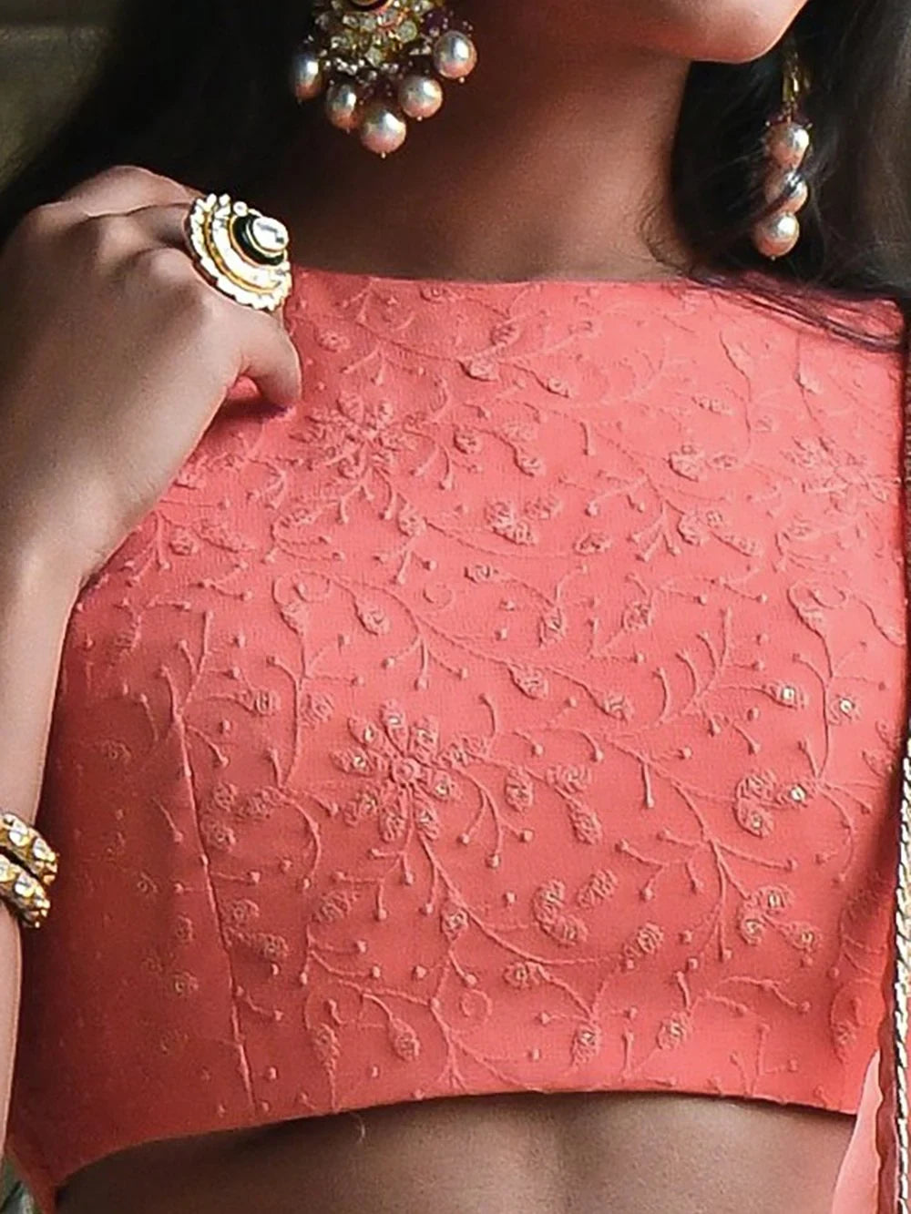 Wonderful Peach Thread Work Georgette Wedding Wear Lehenga Choli