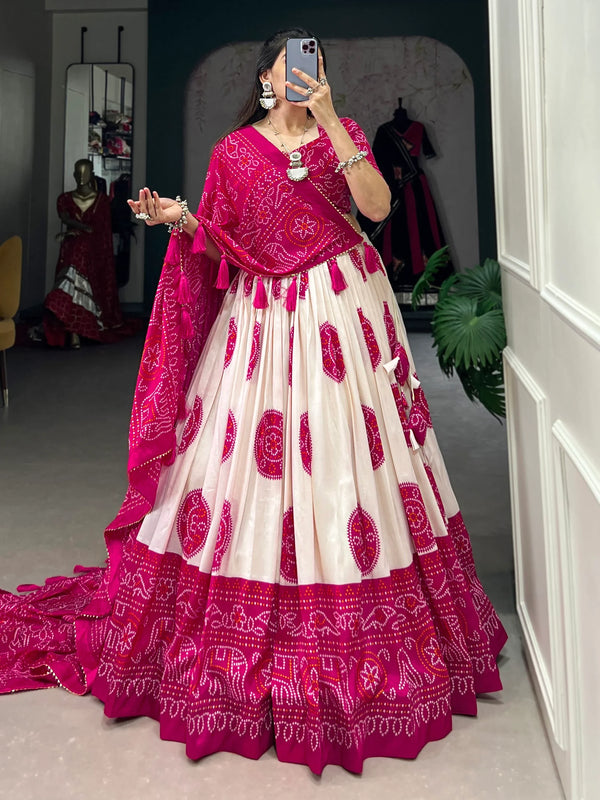 Wonderful Pink Bandhani Printed Silk Traditional Lehenga Choli - Zeel Clothing