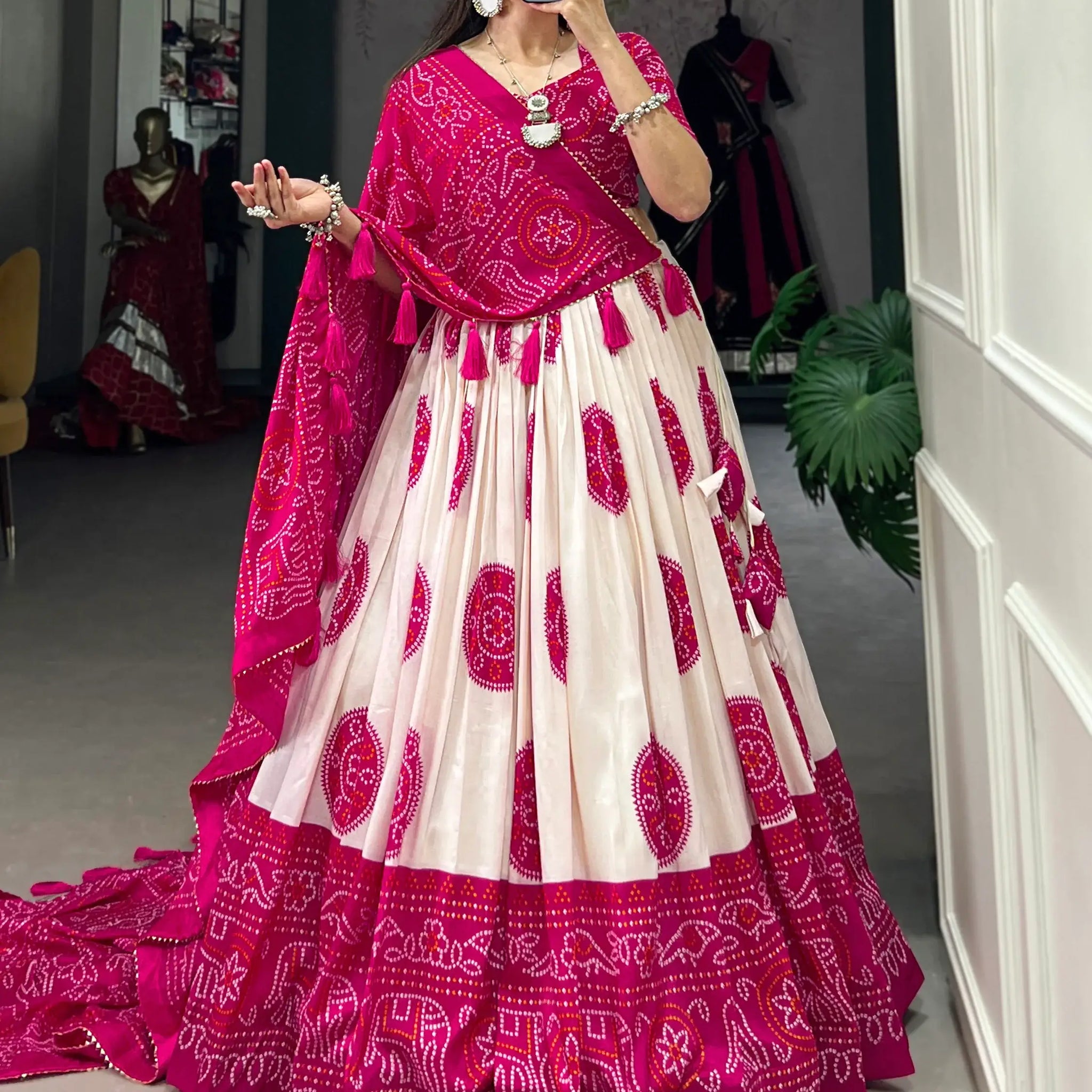 Wonderful Pink Bandhani Printed Silk Traditional Lehenga Choli - Zeel Clothing