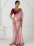 Wonderful Pink Border Work Dola Silk Wedding Saree With Blouse - Zeel Clothing
