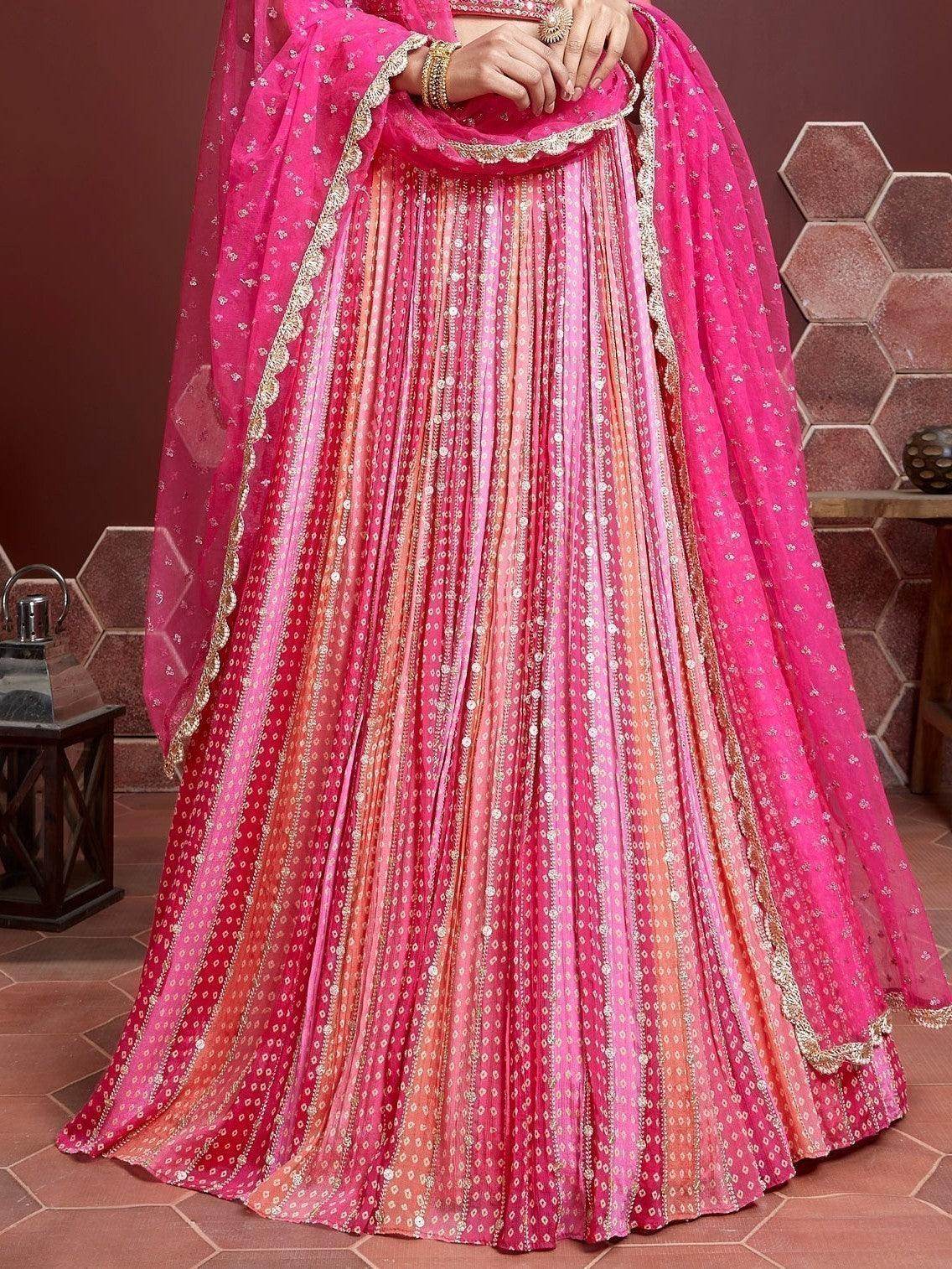 Wonderful Pink Embroidered Chinon Silk Wedding Wear Lehenga Choli - Zeel Clothing