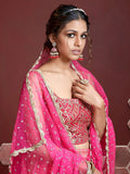 Wonderful Pink Embroidered Chinon Silk Wedding Wear Lehenga Choli