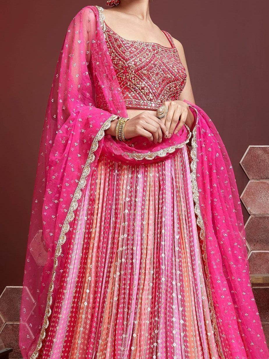 Wonderful Pink Embroidered Chinon Silk Wedding Wear Lehenga Choli - Zeel Clothing