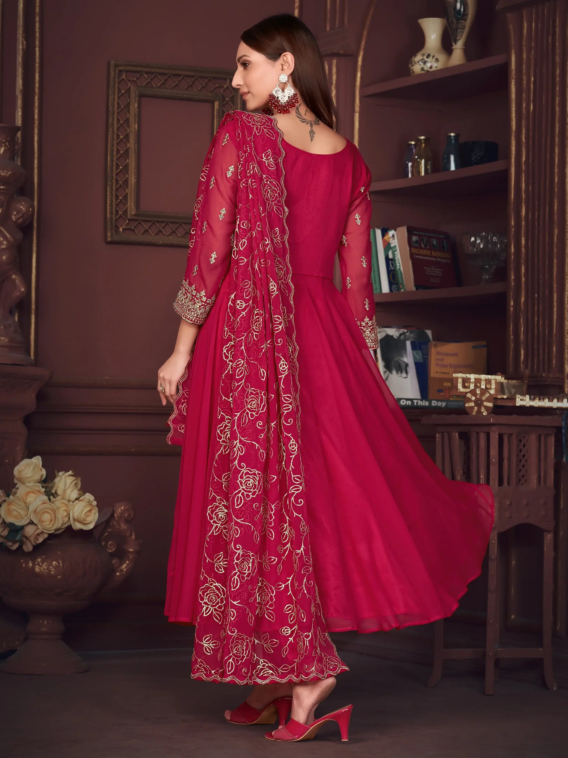 Wonderful Pink Embroidered Georgette Festive Wear Anarkali Suit - Zeel Clothing