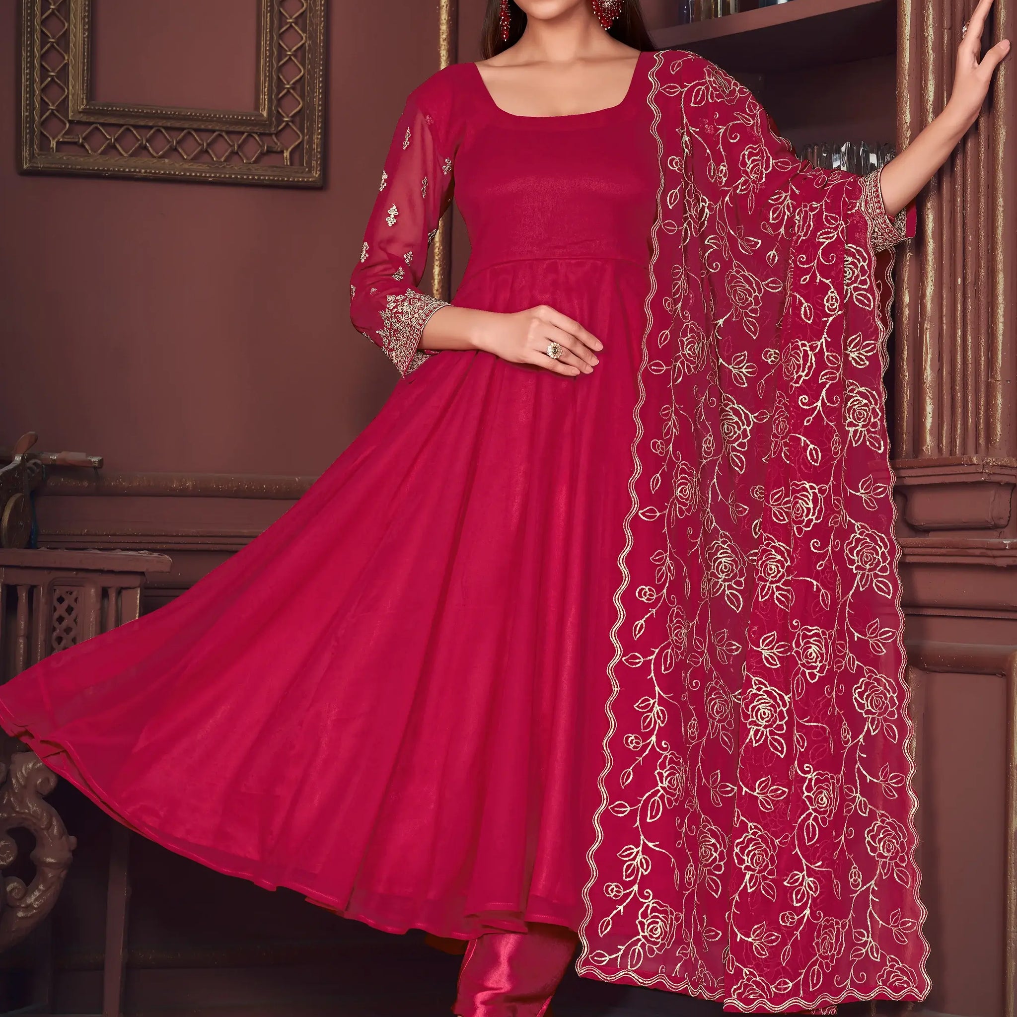 Wonderful Pink Embroidered Georgette Festive Wear Anarkali Suit - Zeel Clothing
