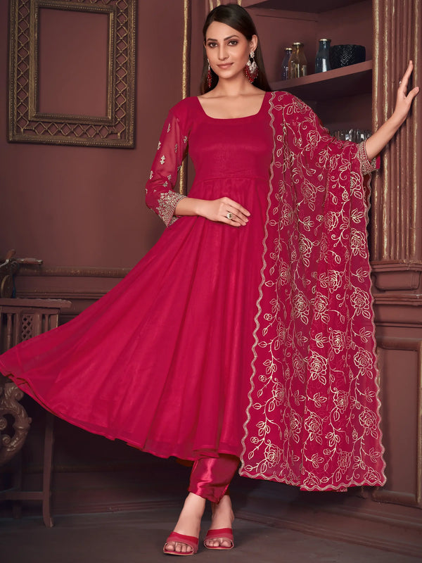 Wonderful Pink Embroidered Georgette Festive Wear Anarkali Suit - Zeel Clothing