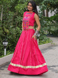 Wonderful Pink Lace Work Roman Silk Festive Wear Lehenga With Blouse