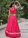Wonderful Pink Lace Work Roman Silk Festive Wear Lehenga With Blouse
