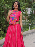 Wonderful Pink Lace Work Roman Silk Festive Wear Lehenga With Blouse