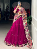 Attractive Pink Printed Silk Engagement Wear Lehenga Choli With Dupatta