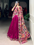 Attractive Pink Printed Silk Engagement Wear Lehenga Choli With Dupatta