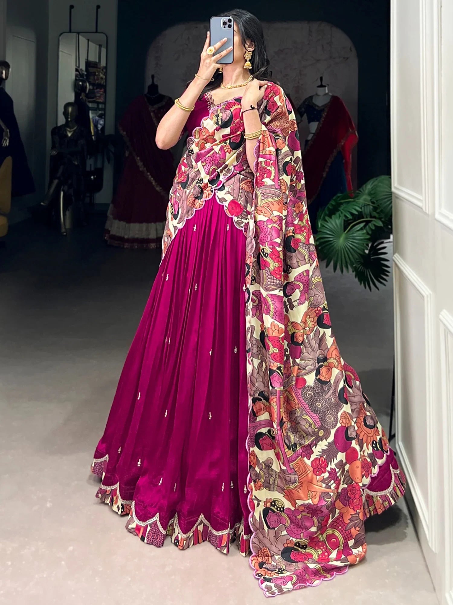 Attractive Pink Printed Silk Engagement Wear Lehenga Choli With Dupatta
