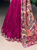 Attractive Pink Printed Silk Engagement Wear Lehenga Choli With Dupatta