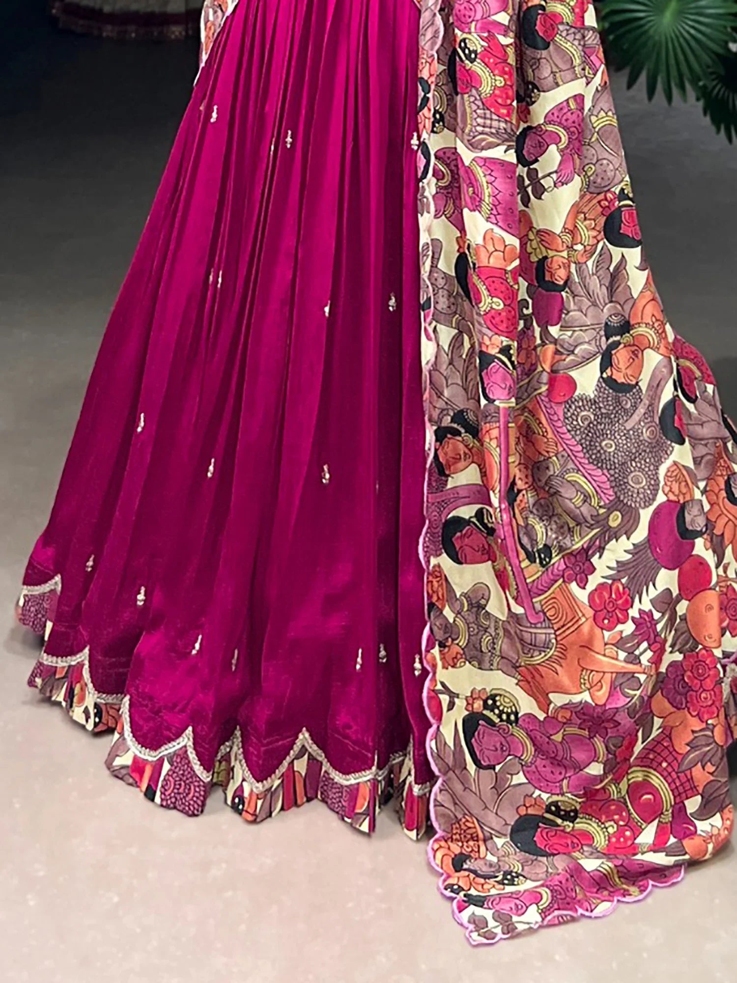 Attractive Pink Printed Silk Engagement Wear Lehenga Choli With Dupatta