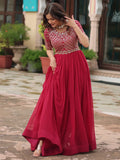 Wonderful Pink Sequins Georgette Engagement Wear Gown - Zeel Clothing