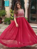 Wonderful Pink Sequins Georgette Engagement Wear Gown - Zeel Clothing