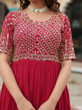 Wonderful Pink Sequins Georgette Engagement Wear Gown - Zeel Clothing