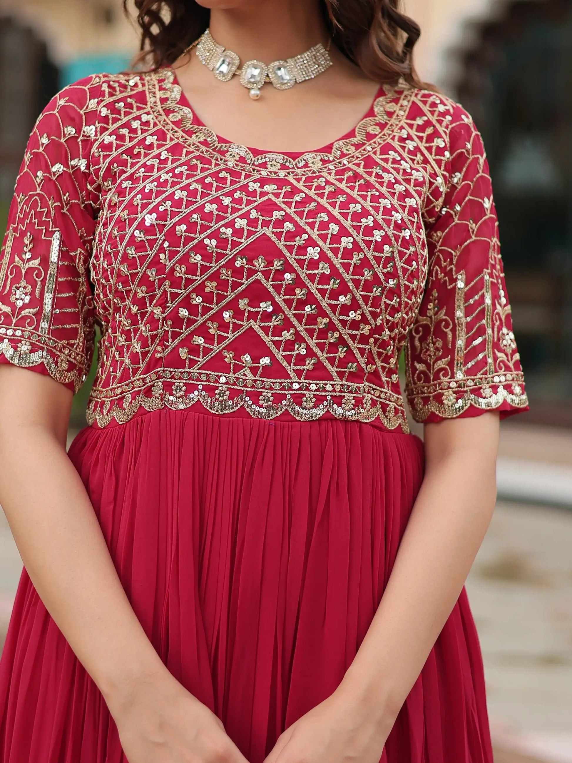 Wonderful Pink Sequins Georgette Engagement Wear Gown - Zeel Clothing