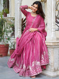 Wonderful Pink Sequins Georgette Marriage Wear Gown With Dupatta