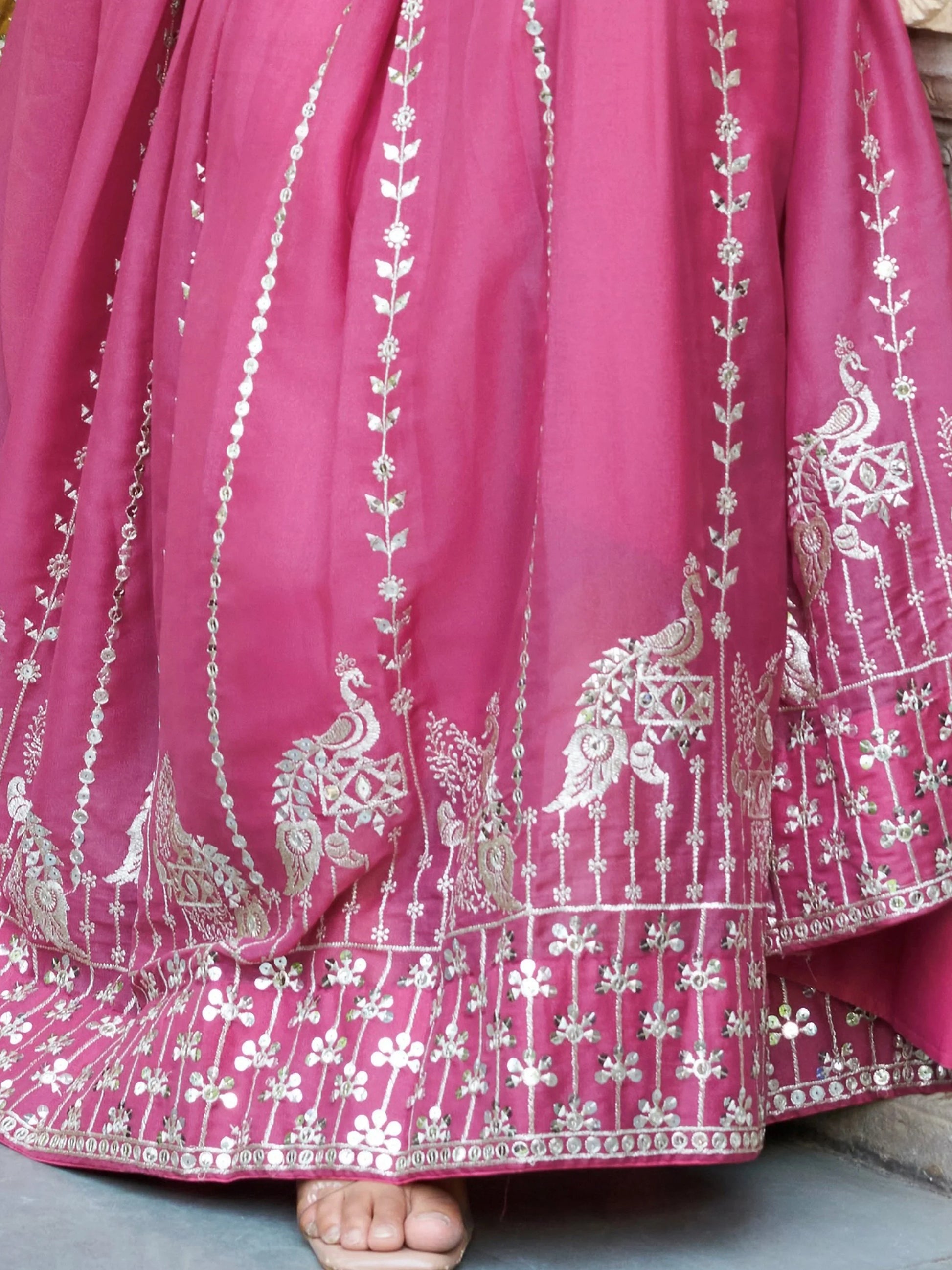 Wonderful Pink Sequins Georgette Marriage Wear Gown With Dupatta