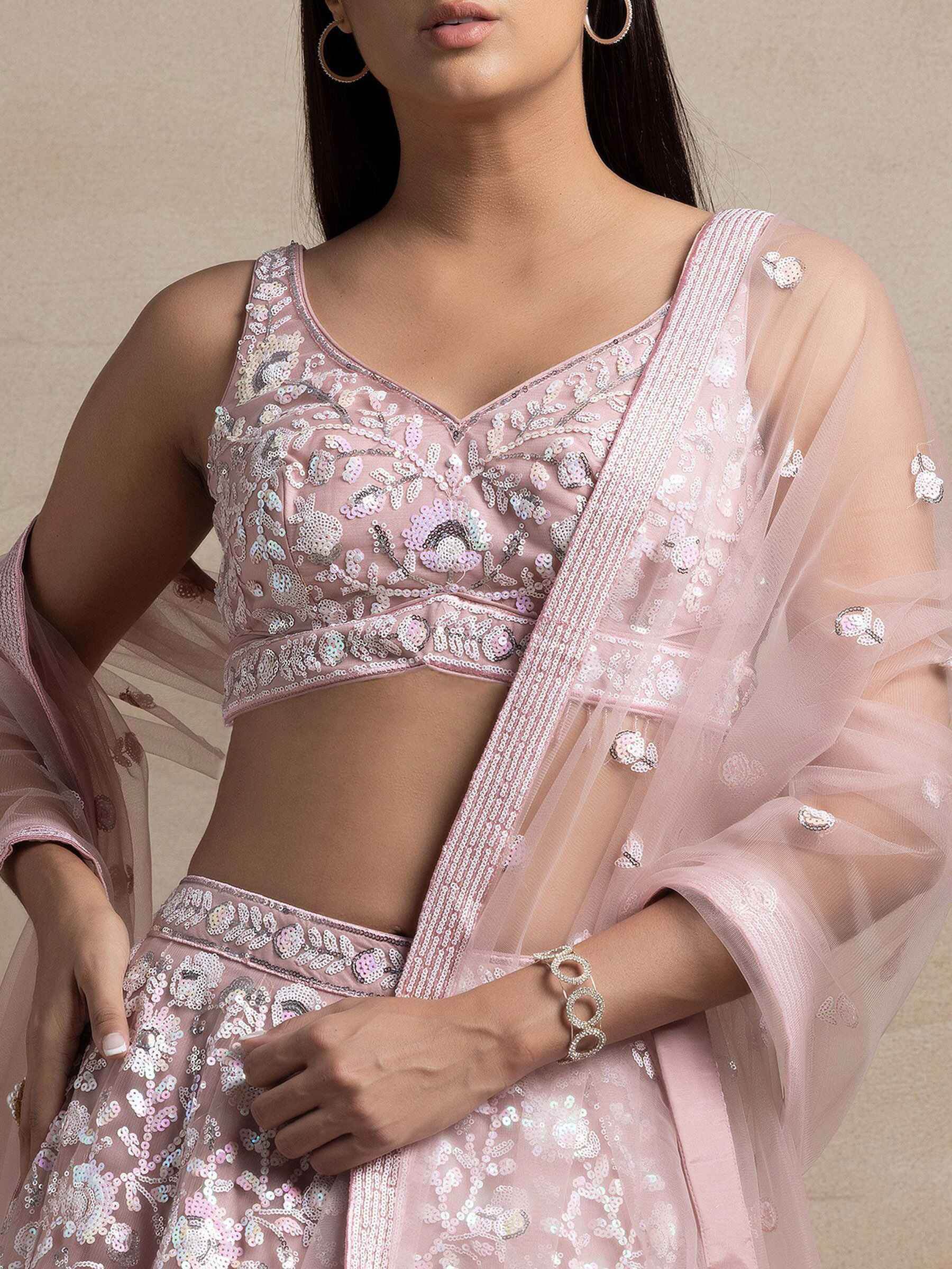 Wonderful Pink Sequins Net Party Wear Lehenga Choli With Dupatta - Zeel Clothing
