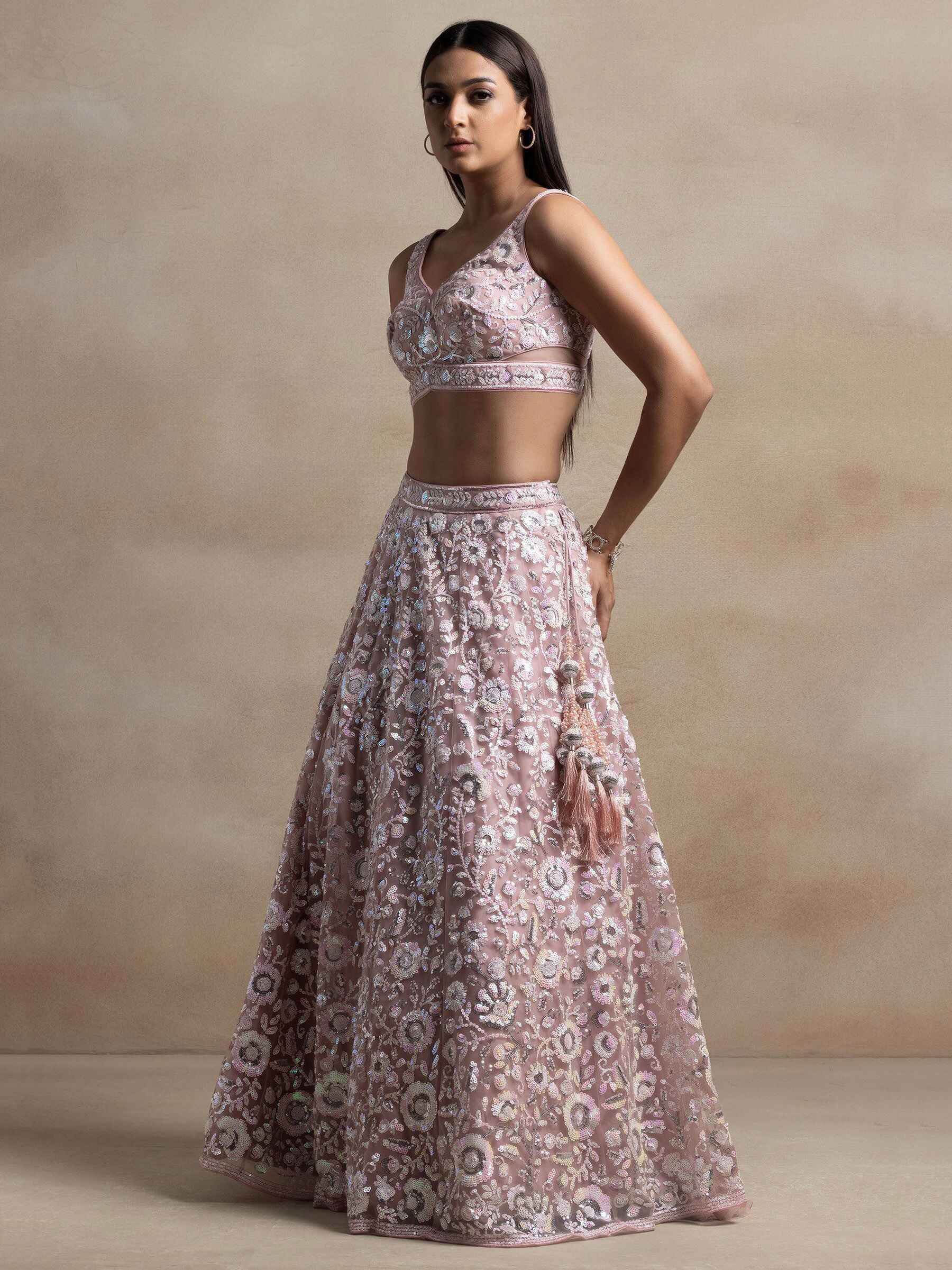 Wonderful Pink Sequins Net Party Wear Lehenga Choli With Dupatta - Zeel Clothing