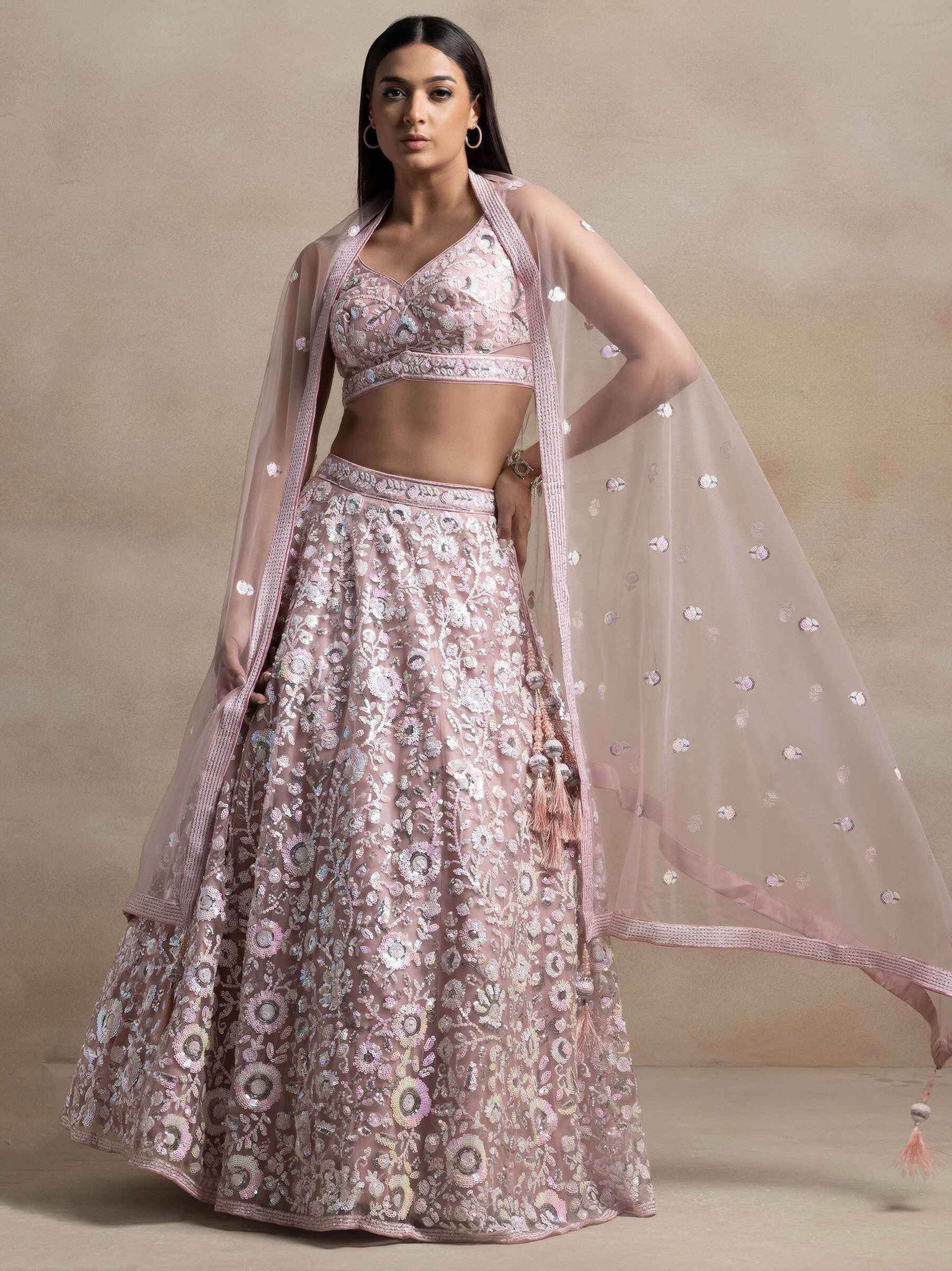 Wonderful Pink Sequins Net Party Wear Lehenga Choli With Dupatta - Zeel Clothing